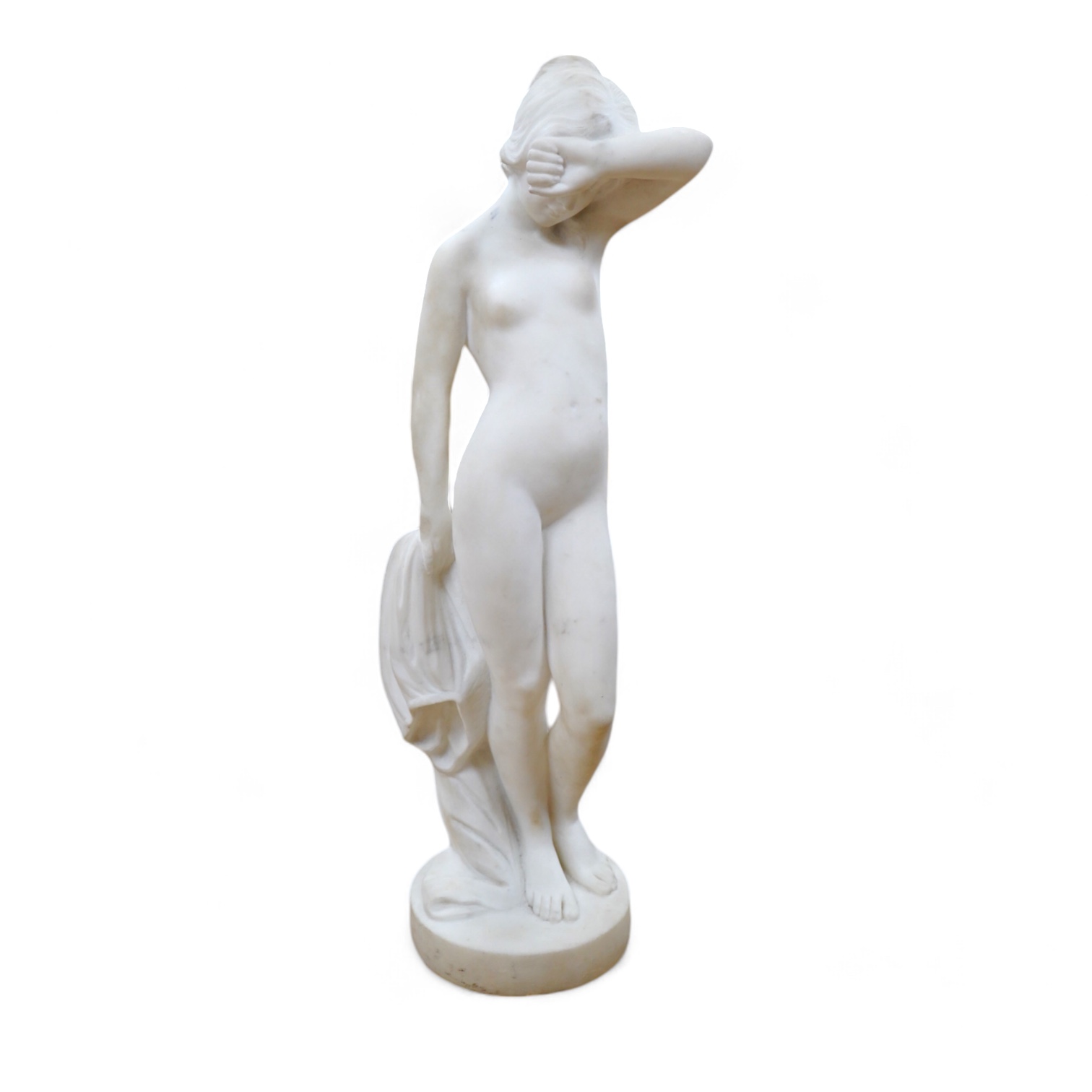 Lenhoir. A Carrara marble figure of a standing maiden, signed, 64cm high. Condition - fair to good